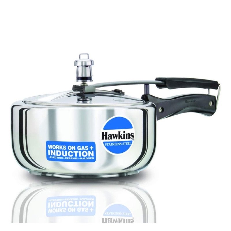  Click to see full view   2 VIDEOS     2+ Hawkins 3 Litre Inner Lid Pressure Cooker, Stainless Steel Cooker, Induction Cooker, Silver (HSS3W)